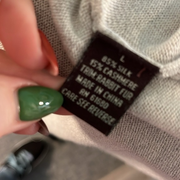 525 America Silk & Cashmere Sweater Cardigan Detachable Rabbit Fur Collar Gray - Picture 7 of 8